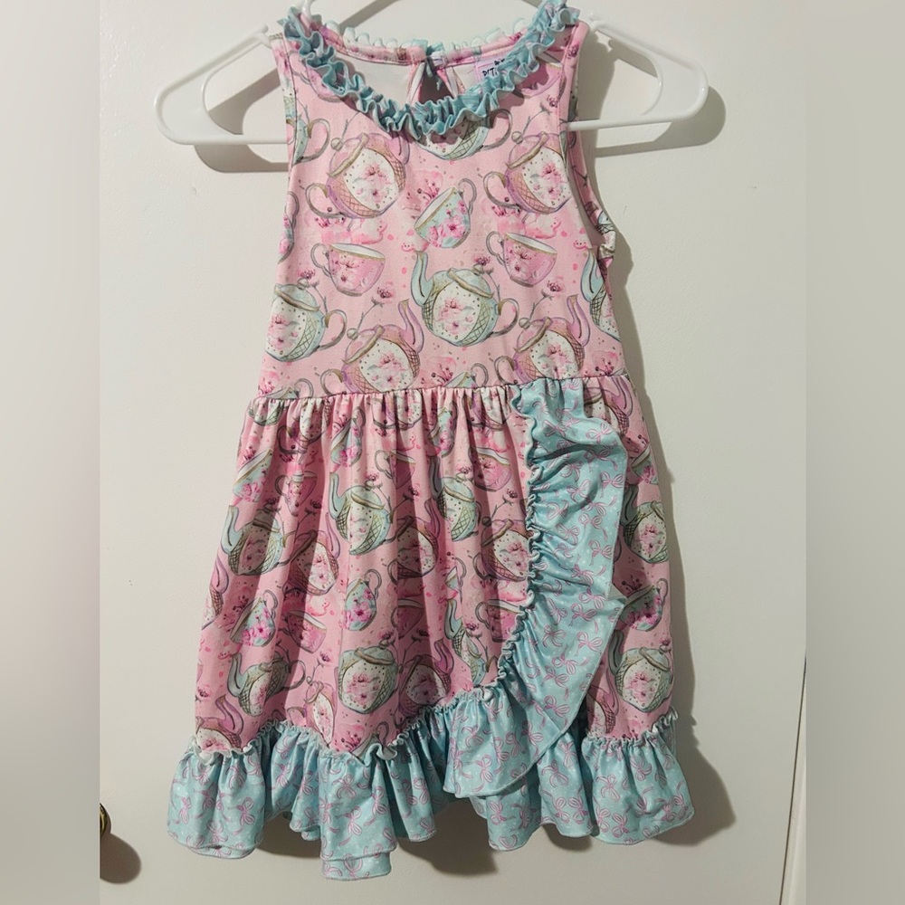Pete + Lucy Cherry Blossom Tea Party Dress Pink & Blue Ruffle Dress, Size 6 - Picture 6 of 12